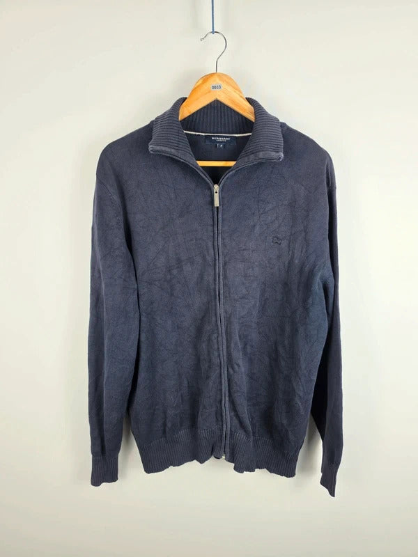 Burberry London Navy Full Zip Knit Cardigan – Size 7 / L