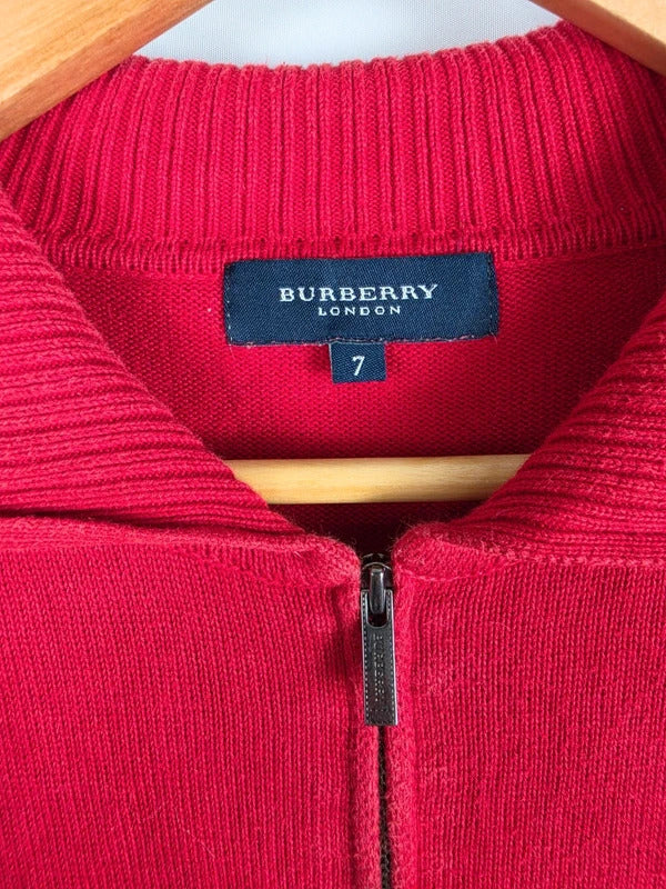 Burberry London Full-Zip Cotton Knit Cardigan Red – Size 7 ( L )