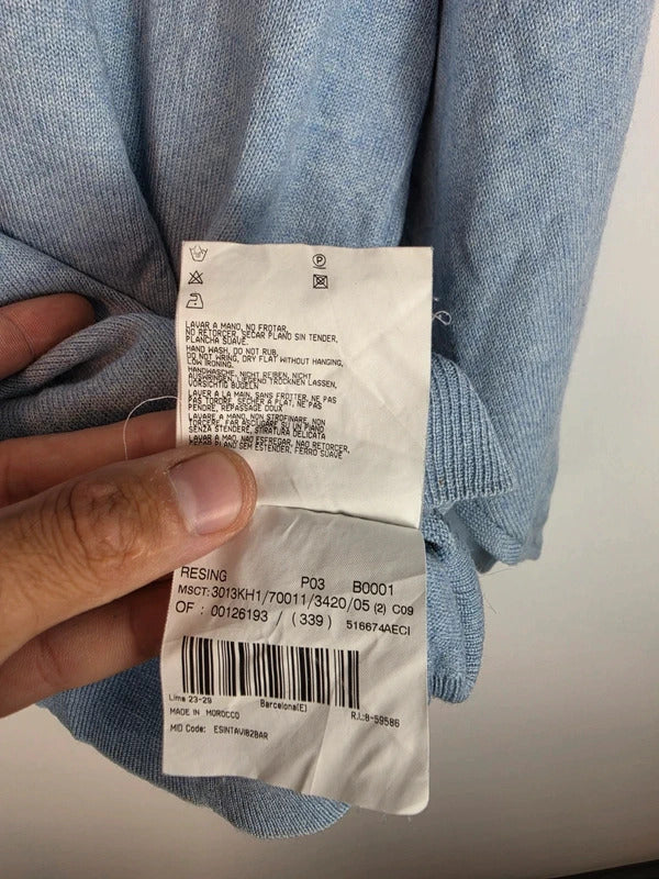 Burberry London Blue V-Neck Jumper Merino Wool Blend Size L