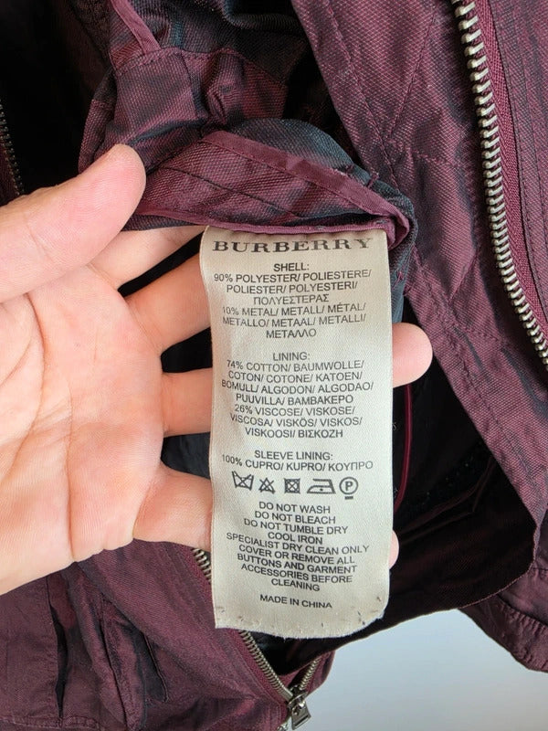 Burberry Brit Metallic Iridescent Parka Jacket Burgundy Womens Size XS