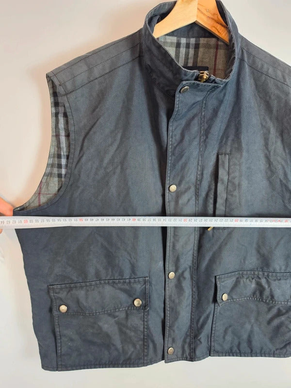 Vintage Burberry London Coated Cotton Bodywarmer Gilet Vest Navy Blue - Size 56 / XL