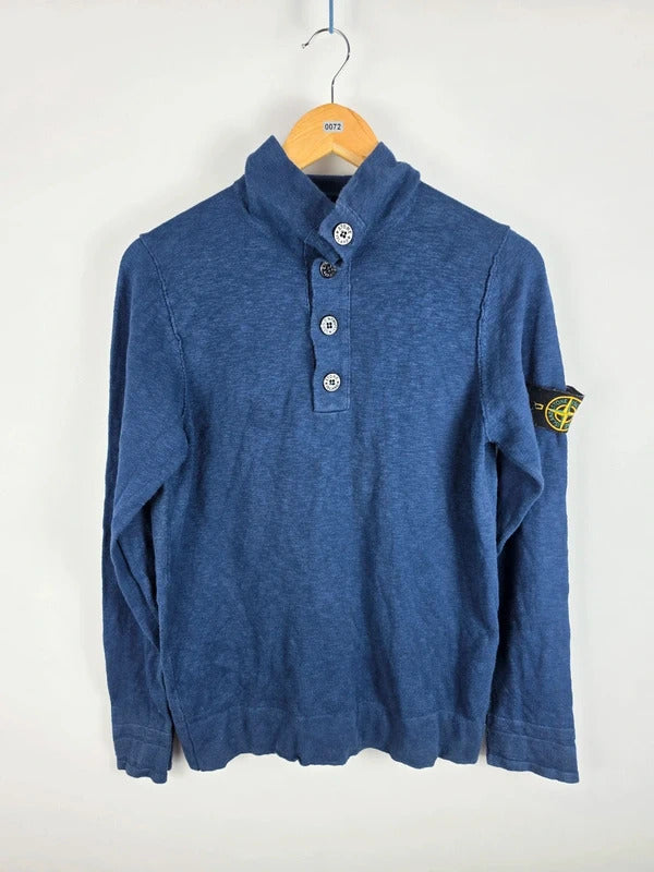 Stone Island Navy Cotton-Blend Henley Sweater – Size S