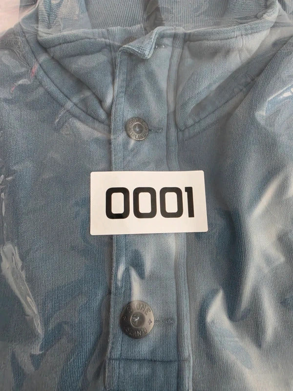 Stone Island Slate Blue Button-Zip Funnel Neck Jumper – Size L