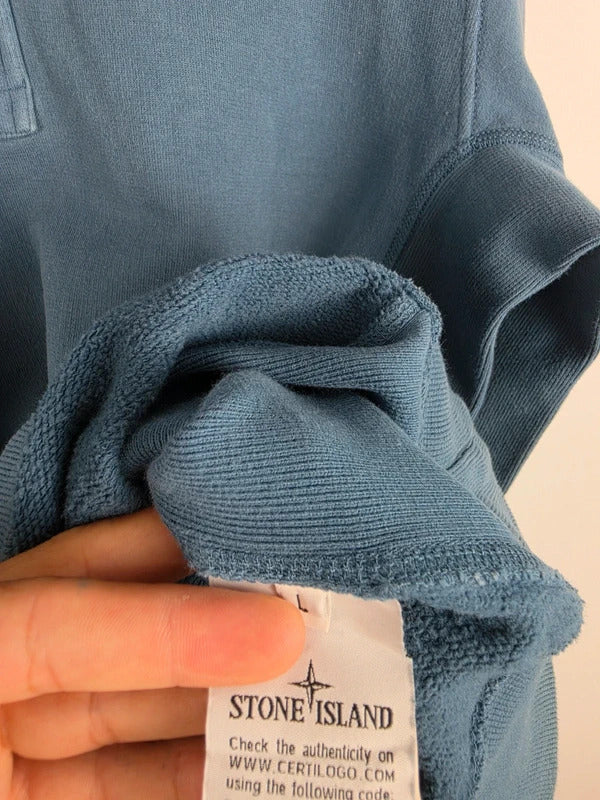Stone Island Slate Blue Button-Zip Funnel Neck Jumper – Size L