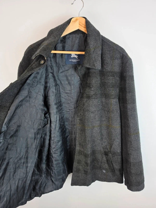 Burberry London Vintage Wool Jacket Grey Shadow Nova Check Size 8 - Large
