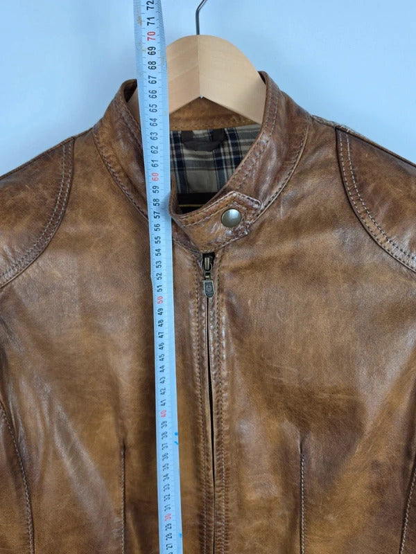 Belstaff Naima Gold Label Brown Leather Racer Jacket – IT 40 / UK 8