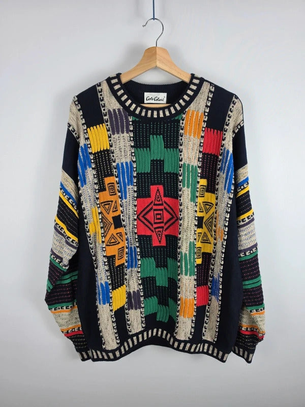 Carlo Colucci 90s 3D Knit Jumper Multicolor Coogi Style Size 54 XL