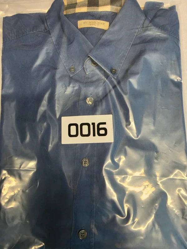 Burberry Brit Blue Long Sleeve Shirt, Check Collar & Cuff Detail - Size L