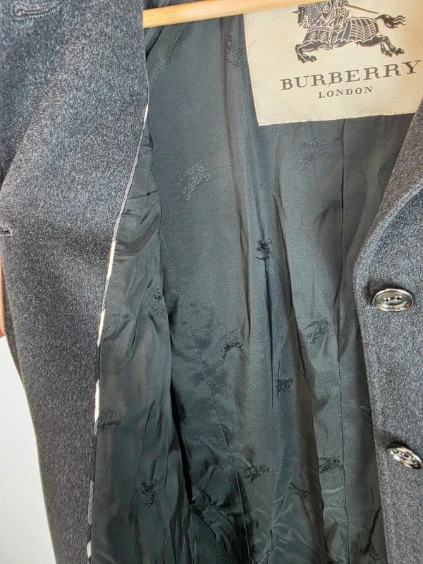 Burberry London Wool Cashmere Double Breasted Trench Coat Charcoal Grey UK 6 XS