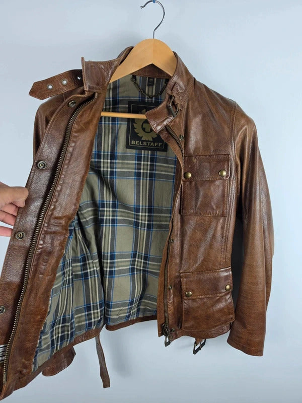 Belstaff Triumph 2.0 Brown Leather Biker Jacket – IT 38 / UK 6