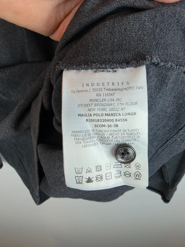 Moncler Long Sleeve Polo Shirt Charcoal Grey Tipped Collar Mens M