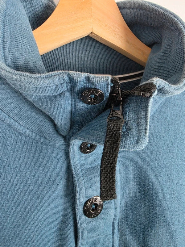 Stone Island Slate Blue Button-Zip Funnel Neck Jumper – Size L