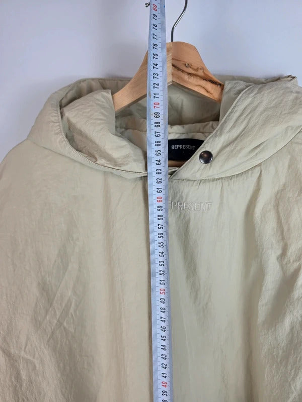 Represent Oversized Padded Nylon Anorak Hoodie Jacket Cream Beige L