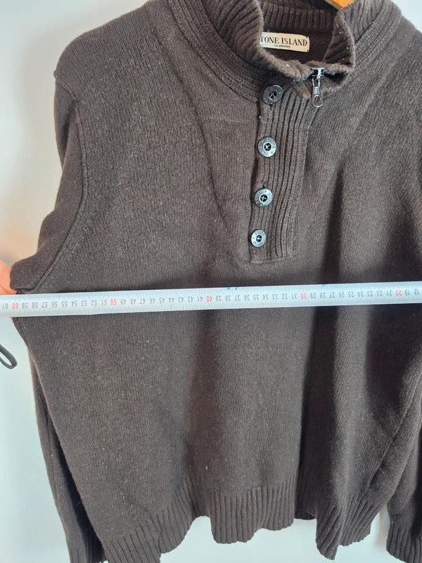 Vintage Stone Island AW 2007 Paul Harvey Quarter Zip Wool Jumper Brown XL