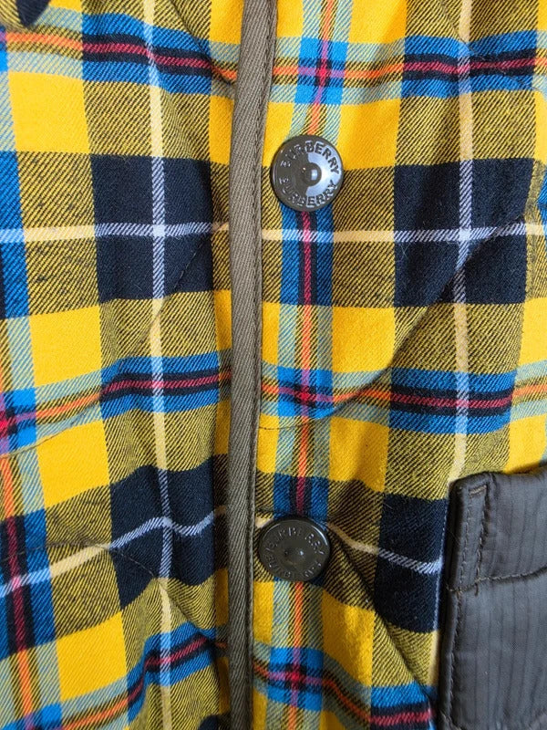 Burberry London Yellow Tartan Quilted Jacket Olive Trim Size 50 L