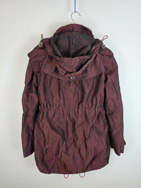 Burberry Brit Metallic Iridescent Parka Jacket Burgundy Womens Size XS
