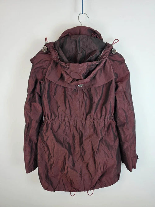 Burberry Brit Metallic Iridescent Parka Jacket Burgundy Womens Size XS