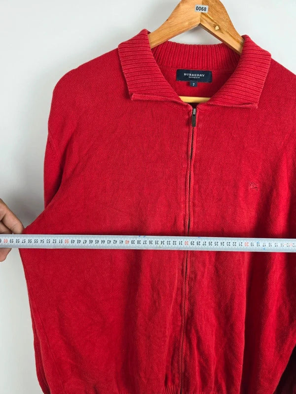 Burberry London Full-Zip Cotton Knit Cardigan Red – Size 7 ( L )