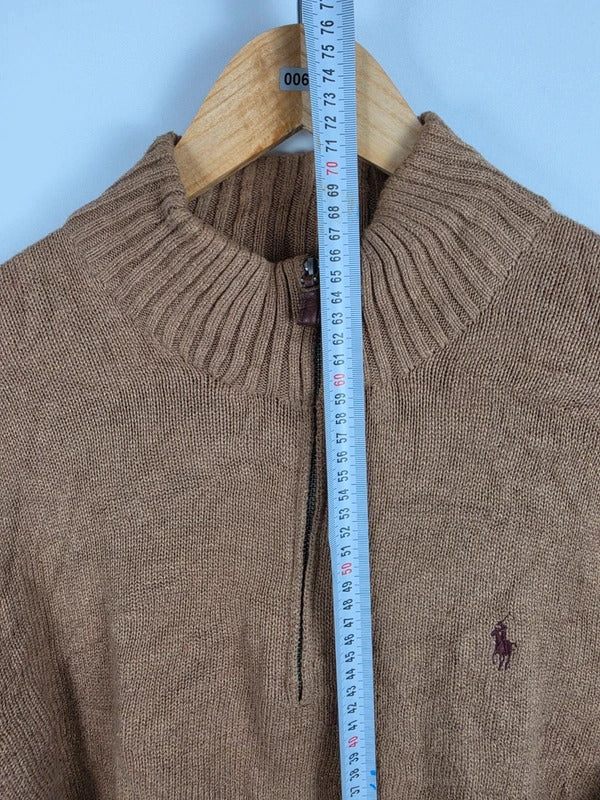 Polo Ralph Lauren Cotton Quarter-Zip Sweater Camel – Size L
