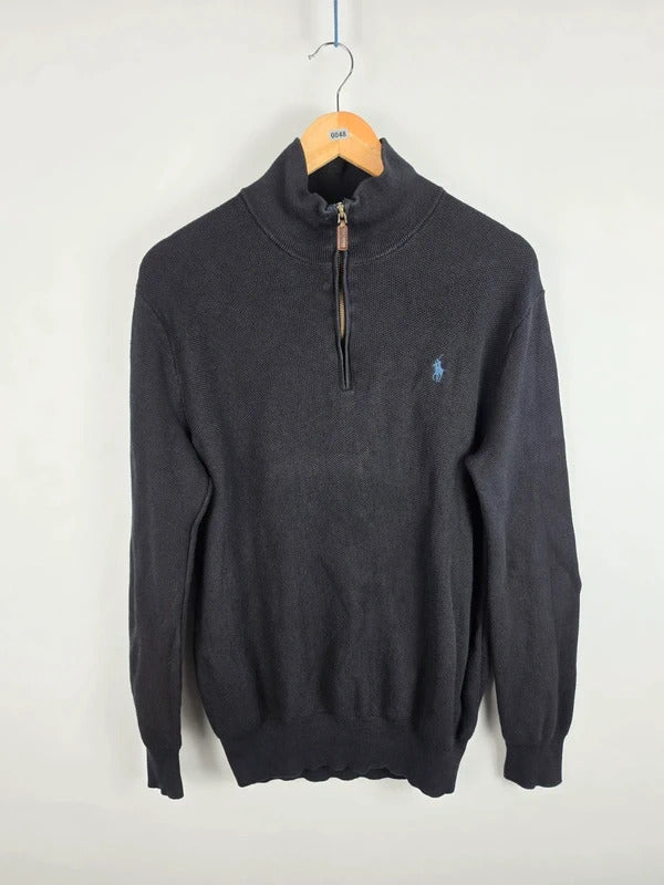 Polo Ralph Lauren Black Pima Cotton Quarter-Zip Jumper – Size S