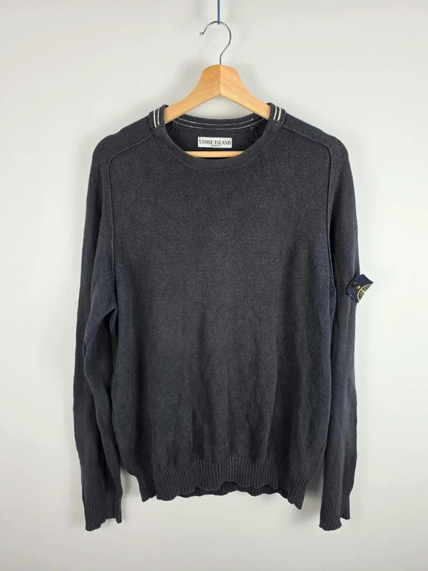 Stone Island Vintage Navy Fine Knit Crew Neck Jumper – Size XL