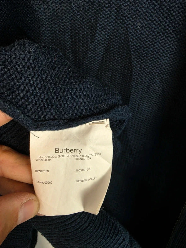 Burberry London Full Zip Cardigan Knit Jumper Navy Blue Size 4 - Large