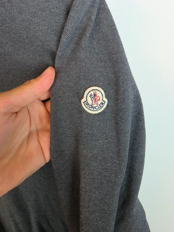 Moncler Long Sleeve Polo Shirt Charcoal Grey Tipped Collar Mens M