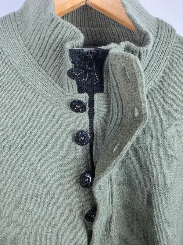 Stone Island Khaki Green Quarter-Button Knit Jumper – Size XL