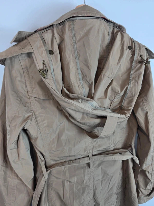 Burberry Brit Beige Hooded Trench Coat Nova Check Lining - UK 8