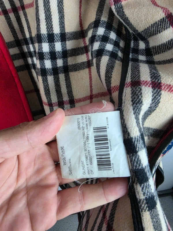 Burberry London Red Wool Blend Jacket – Nova Check Lined, Size 42
