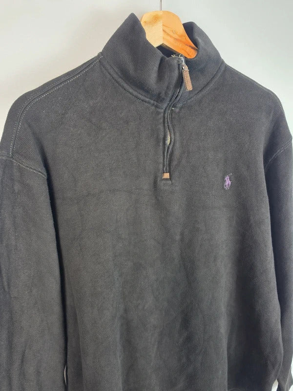 Polo Ralph Lauren 1/4 Zip Sweatshirt Black Purple Pony Size L