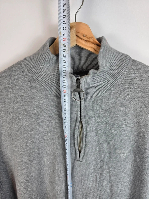 Barbour 100% Cotton 1/4 Zip Jumper Grey Melange - Size XL