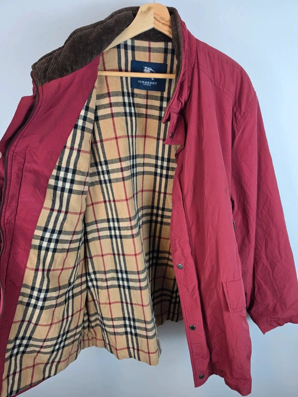 Vintage Burberry London Nova Check Lined Field Jacket Red Size XL
