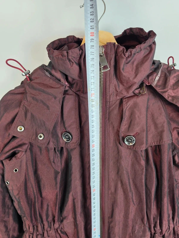 Burberry Brit Metallic Iridescent Parka Jacket Burgundy Womens Size XS