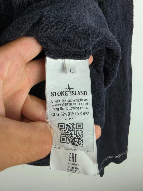 Stone Island Navy Fine Knit Compass Patch Crewneck Jumper – Size L