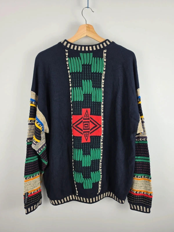 Carlo Colucci 90s 3D Knit Jumper Multicolor Coogi Style Size 54 XL