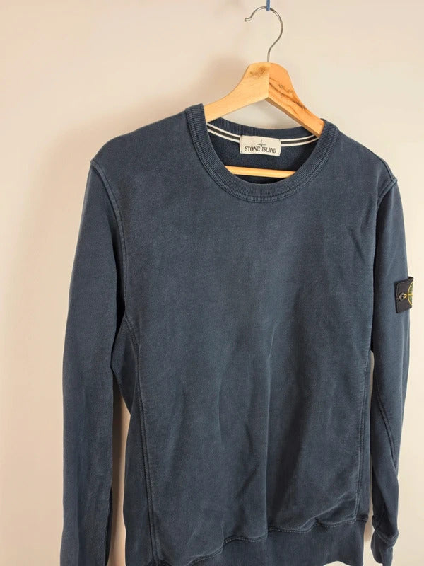 Stone Island Compass Patch Crew Neck Jumper Navy Blue Size M