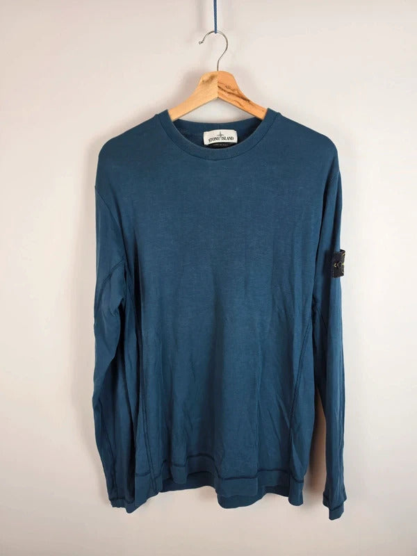 Stone Island Compass Patch Long Sleeve T-Shirt Blue - Men's L