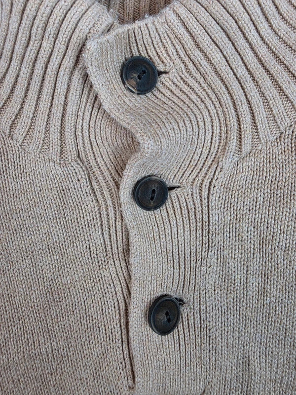Polo Ralph Lauren 100% Cotton Button Mock Neck Knit Sweater Beige XL