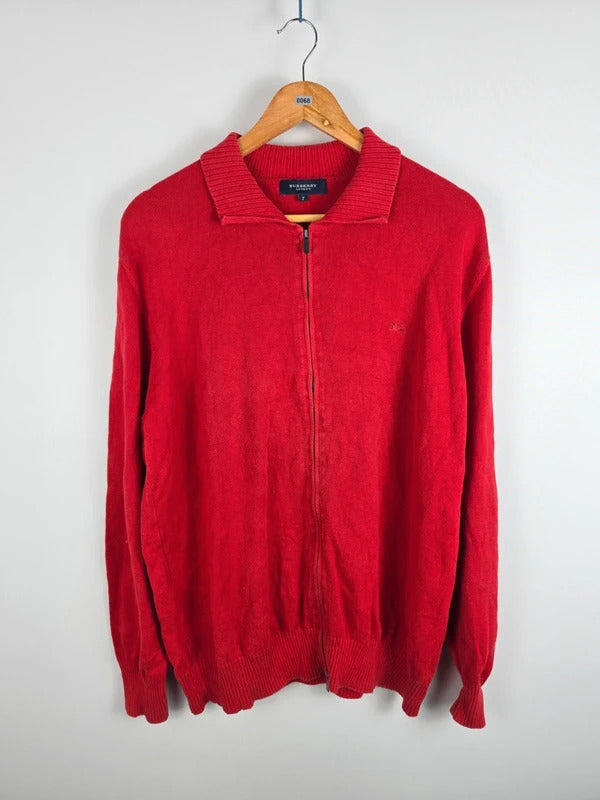 Burberry London Full-Zip Cotton Knit Cardigan Red – Size 7 ( L )