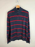 Polo Ralph Lauren Striped 1/4 Jumper Navy Red Pony - L