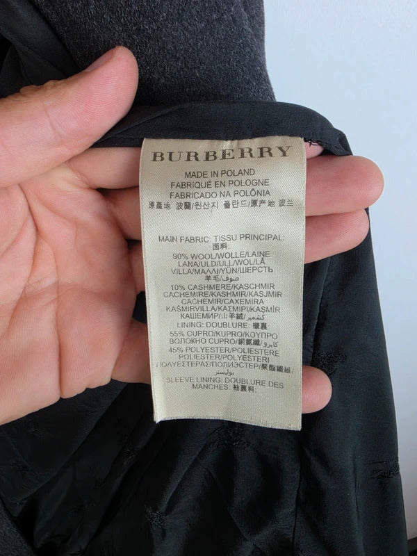Burberry London Wool Cashmere Double Breasted Trench Coat Charcoal Grey UK 6 XS
