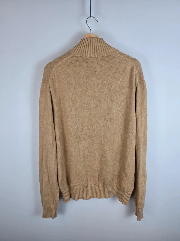 Polo Ralph Lauren 100% Cotton Button Mock Neck Knit Sweater Beige XL