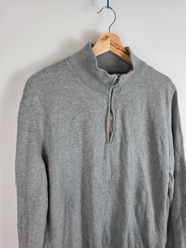 Barbour 100% Cotton 1/4 Zip Jumper Grey Melange - Size XL