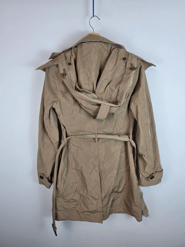 Burberry Brit Beige Hooded Trench Coat Nova Check Lining - UK 8
