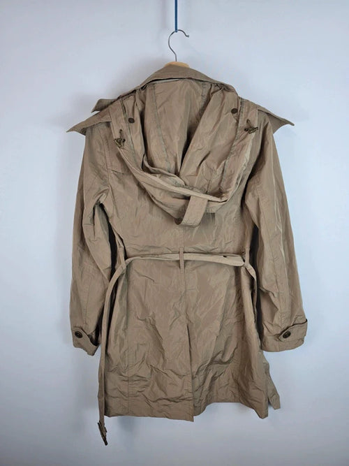 Burberry Brit Beige Hooded Trench Coat Nova Check Lining - UK 8