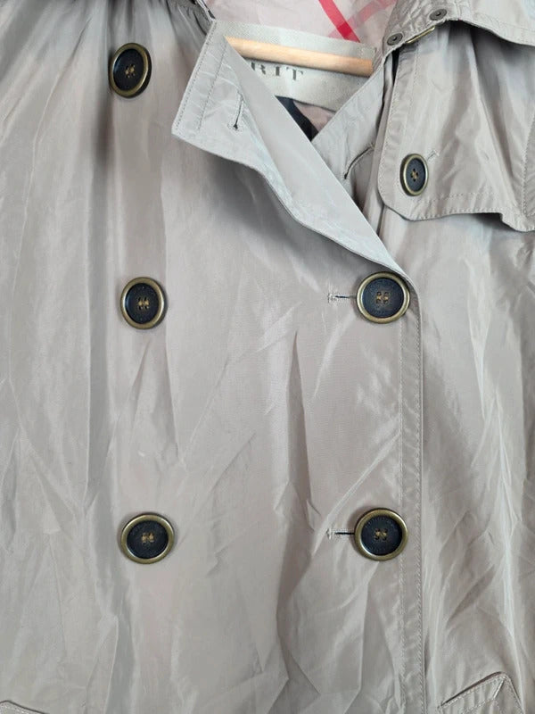 Burberry Brit Beige Hooded Trench Coat Nova Check Lining - UK 8