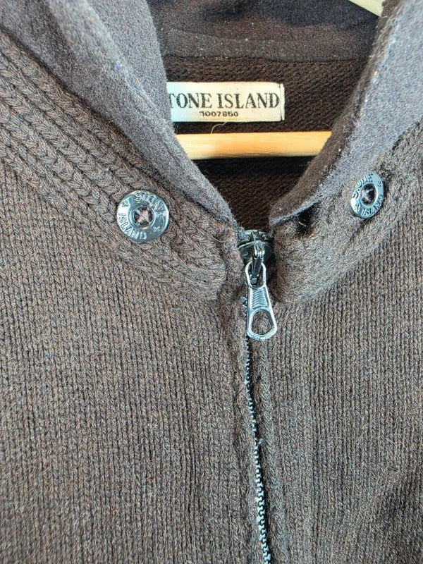 Stone Island AW 2008 Heavyweight Full Zip Hooded Knit Jumper, Dark Brown XXL