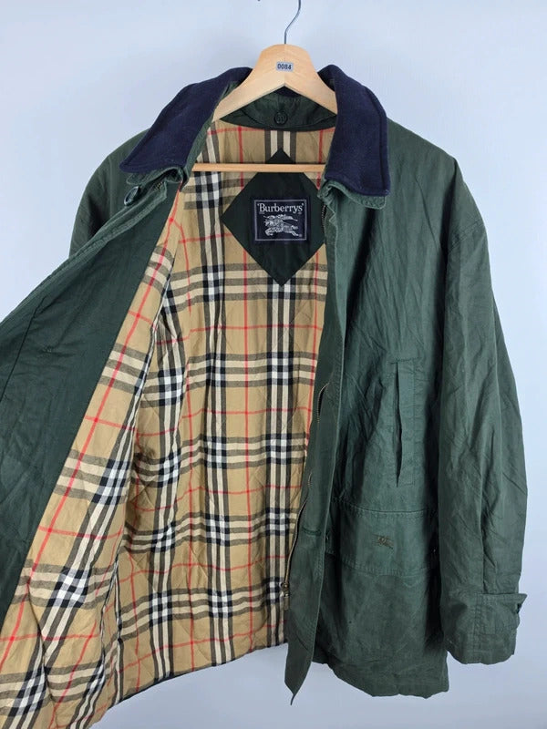 Vintage Burberrys Green Field Jacket Nova Check Lining – Size 50 XL