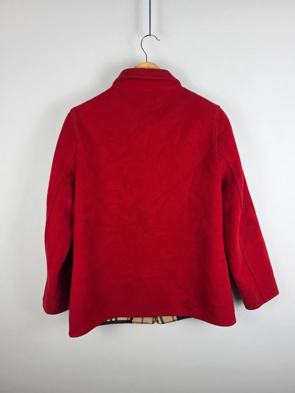 Burberry London Red Wool Blend Jacket – Nova Check Lined, Size 42